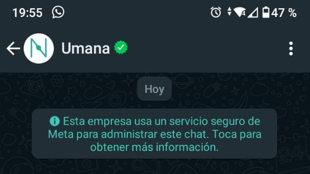 La marca de verificación verde garantiza la seguridad en el chat de WhatsApp de UMANA